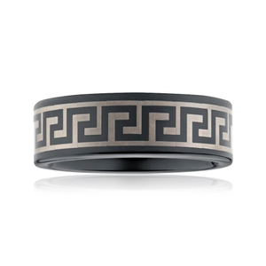 Tungsten Greek Patterned Gents Ring