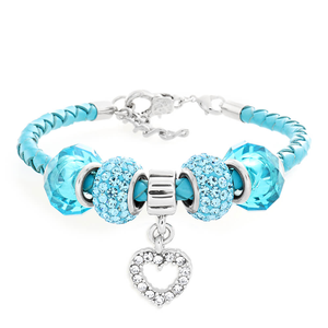 Leather and Crystal Charm Bracelet Blue