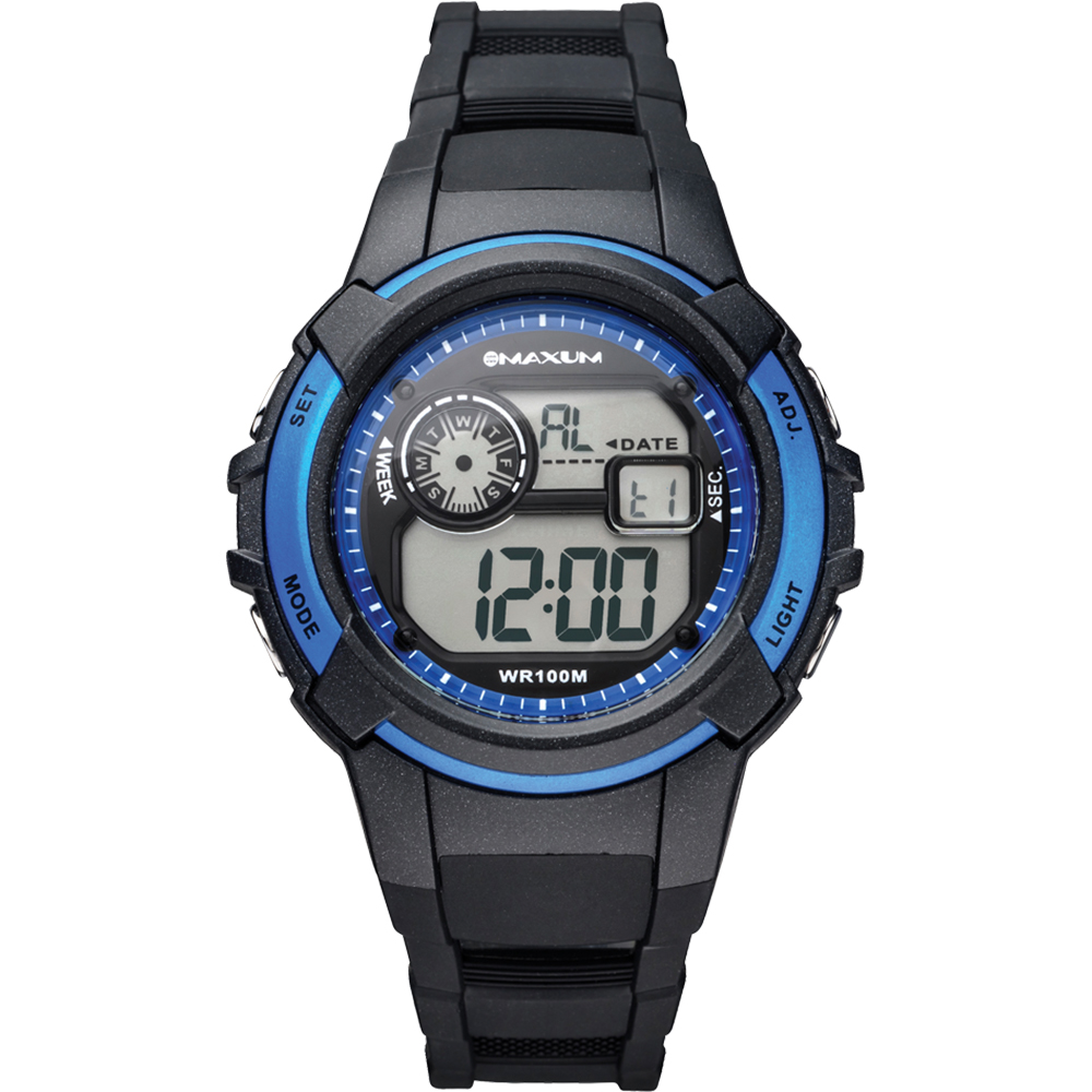 Maxum Button X1676L1 Black Blue Digital Watch