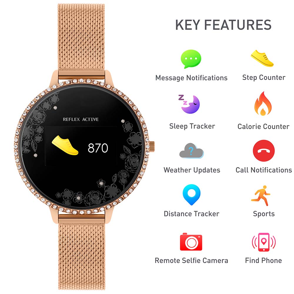 Reflex Active RA03-4042 Crystal Rose Gold Mesh Smart Watch