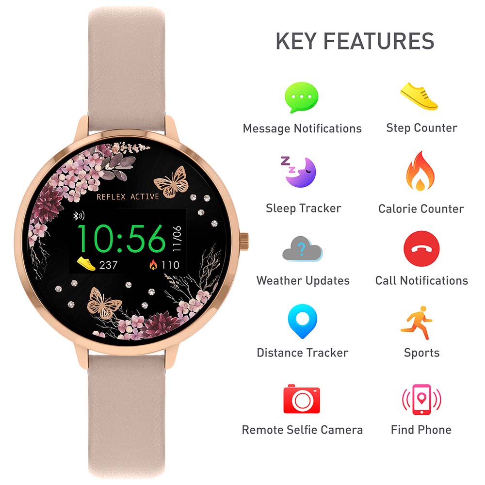Reflex Active RA03-2014 Floral Pink Nude Strap Smart Watch