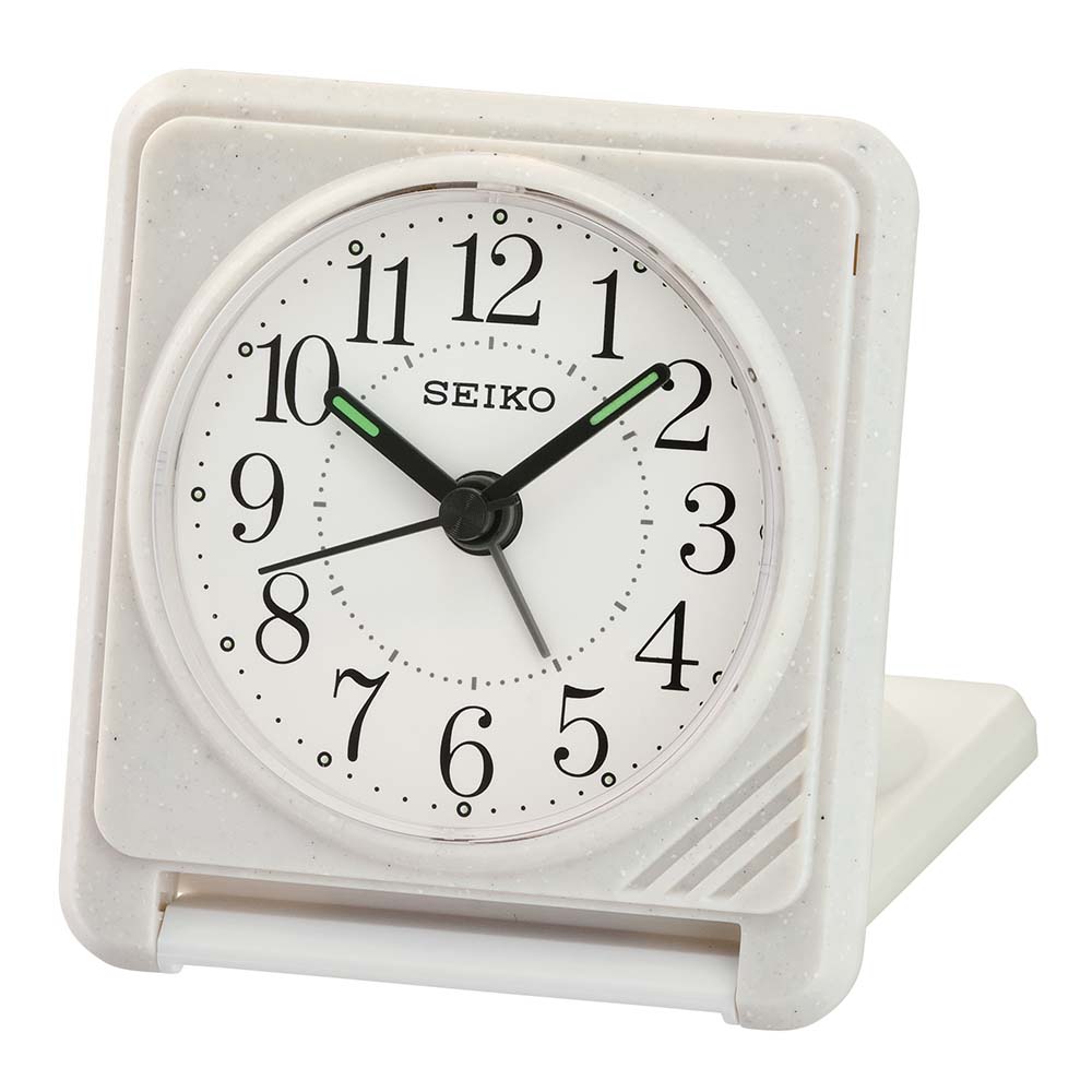 Seiko QHT017-W White Marble Tone Table Alarm Clock