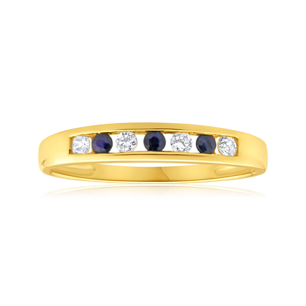 9ct Yellow Gold Natural Sapphire and Cubic Zirconia Channel Set Ring