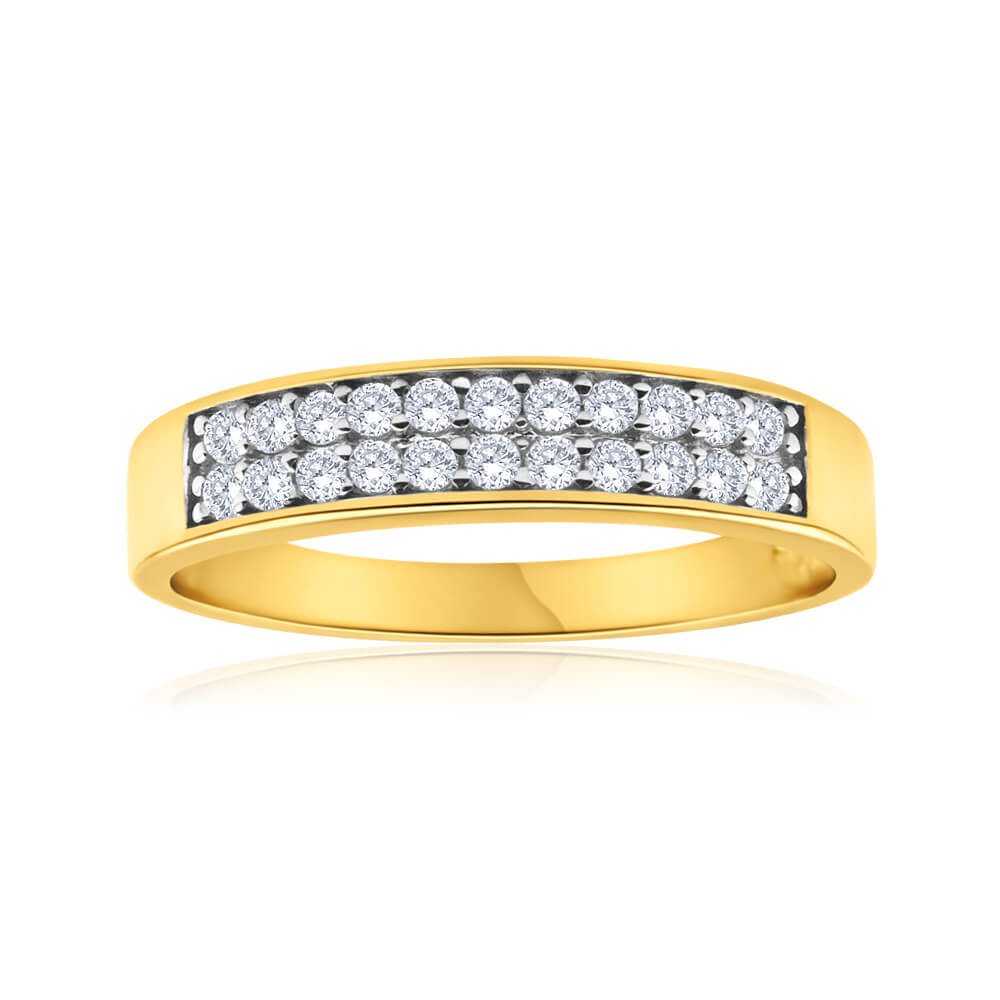 9ct Yellow Gold Cubic Zirconia 2 Row Pave Ring