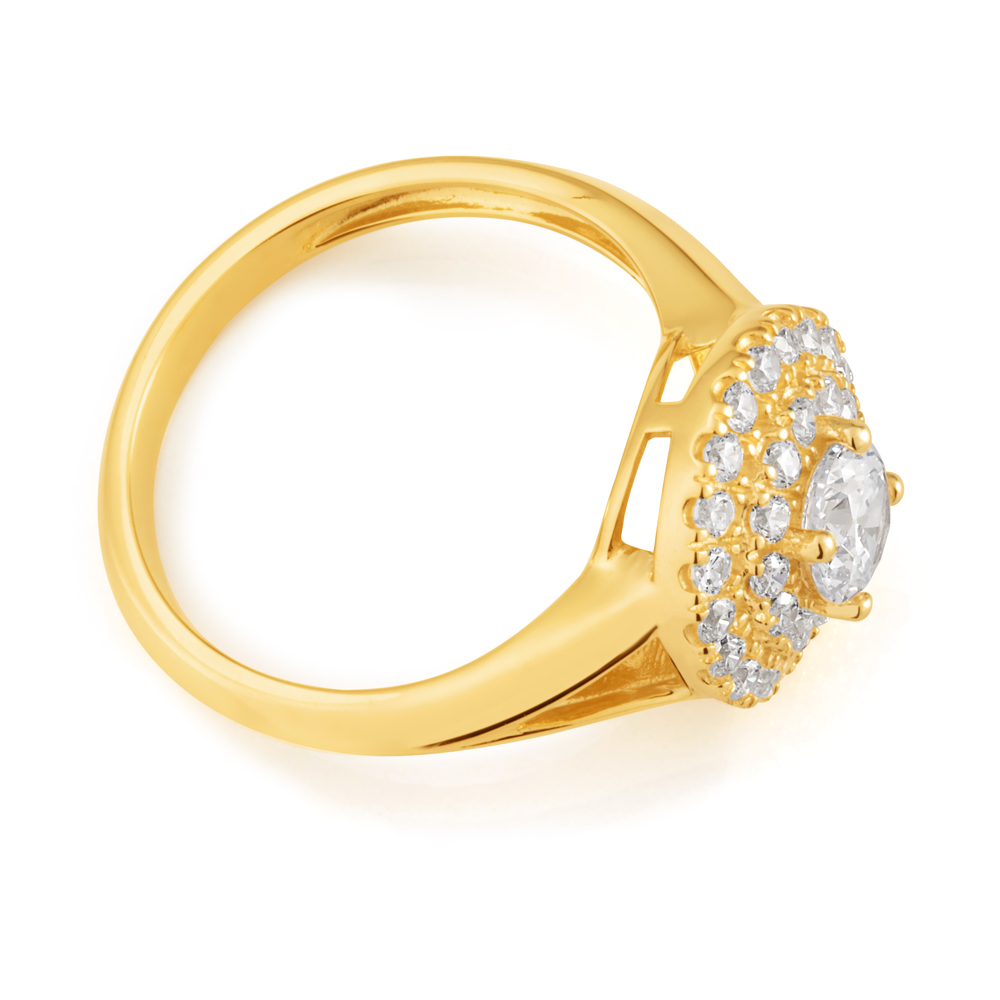 9ct Yellow Gold Zirconia Round Fancy Ring