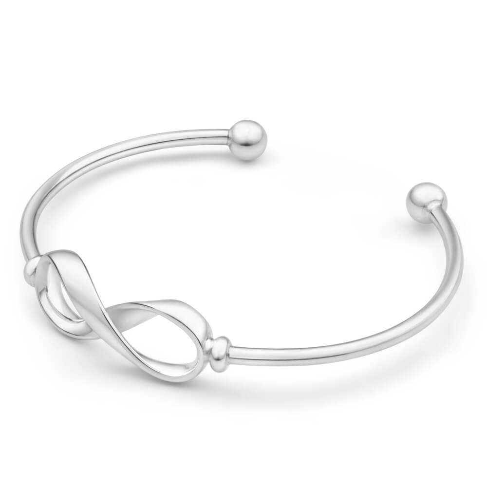 Sterling Silver 60mm Infinity Ball Torque Bangle