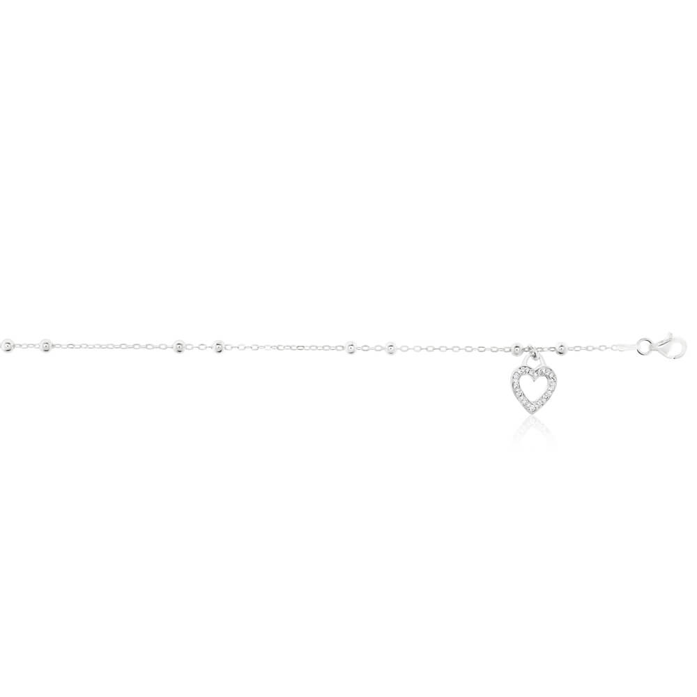 Sterling Silver Cubic Zirconia Heart 26cm Anklet