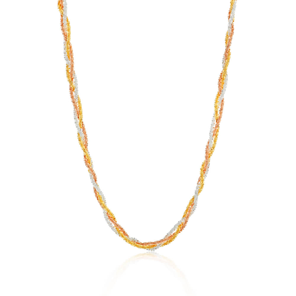 3 Tone Sterling Silver and Gold Plated Multi Strand Necklace 42cm