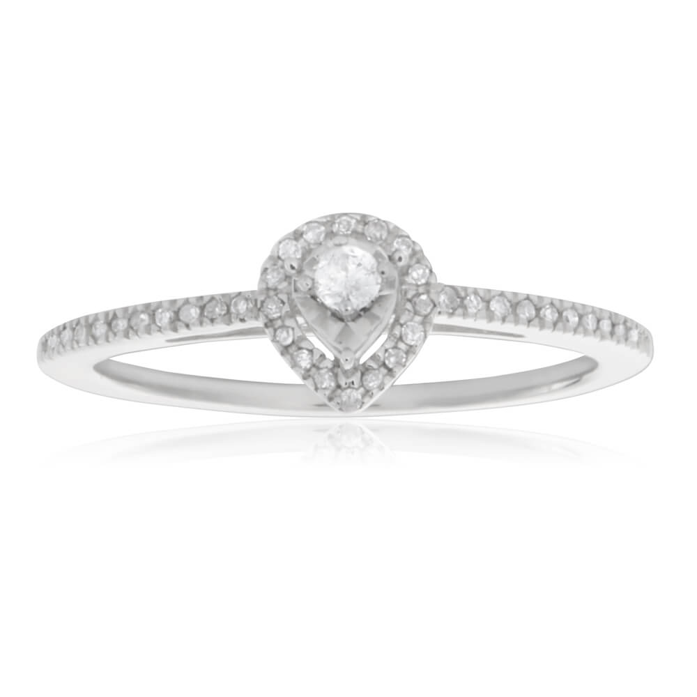 Sterling Silver Pear Shape Diamond Promise Ring