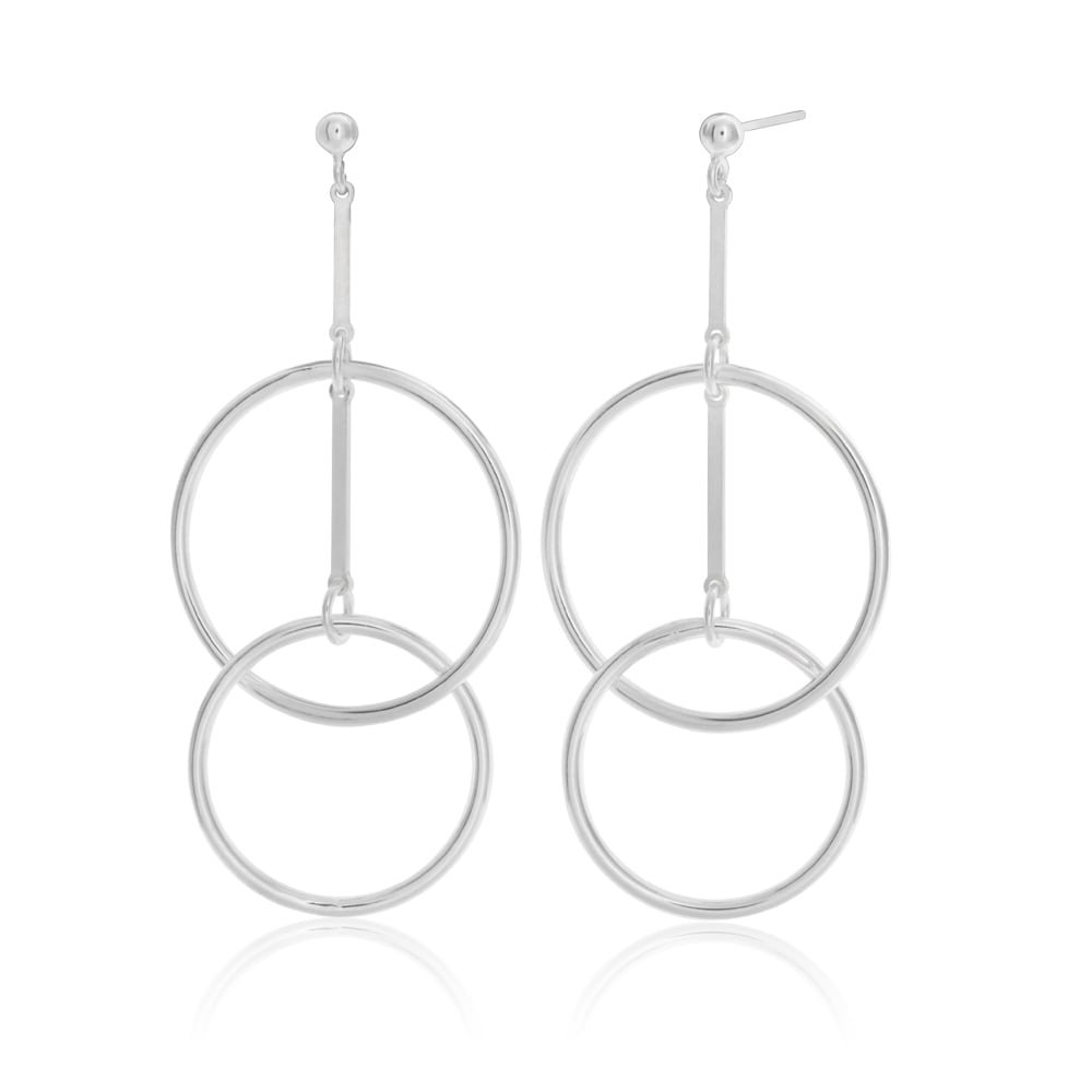 Sterling Silver Double Hoop Drop Earrings 60257456 Silver Jewellery Silver Chic