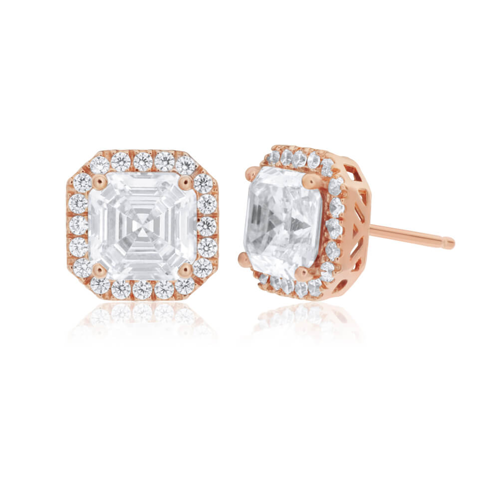 Sterling Silver Rose Gold Plated Cubic Zirconia Stud Earrings