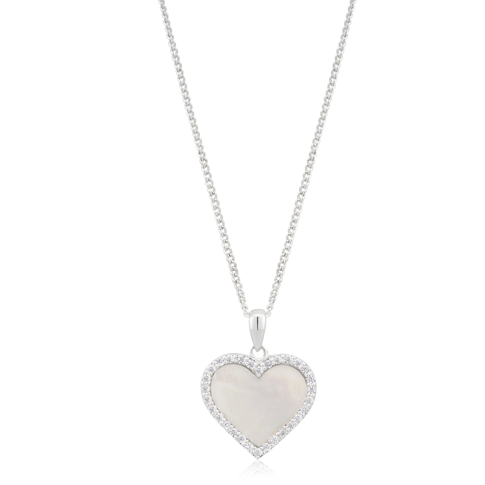 Sterling Silver Mother of Pearl and Zirconia Heart Pendant (60257539 ...