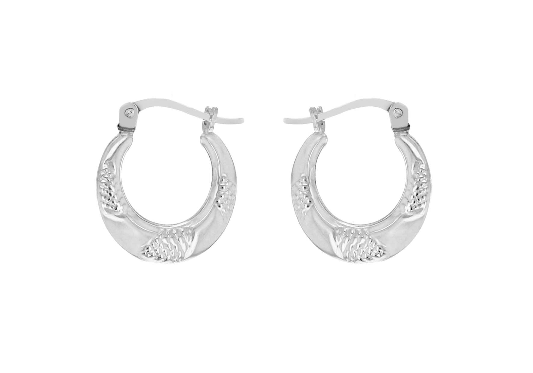 Sterling Silver Patterened Creole Hoop Earrings (60257945) - Silver ...