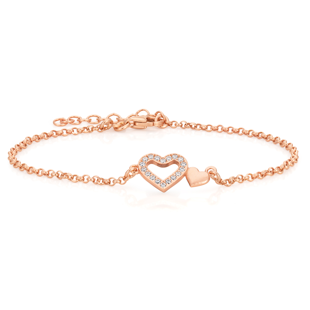 Sterling Silver and Rose Gold Plated 19cm Double Heart Bracelet ...