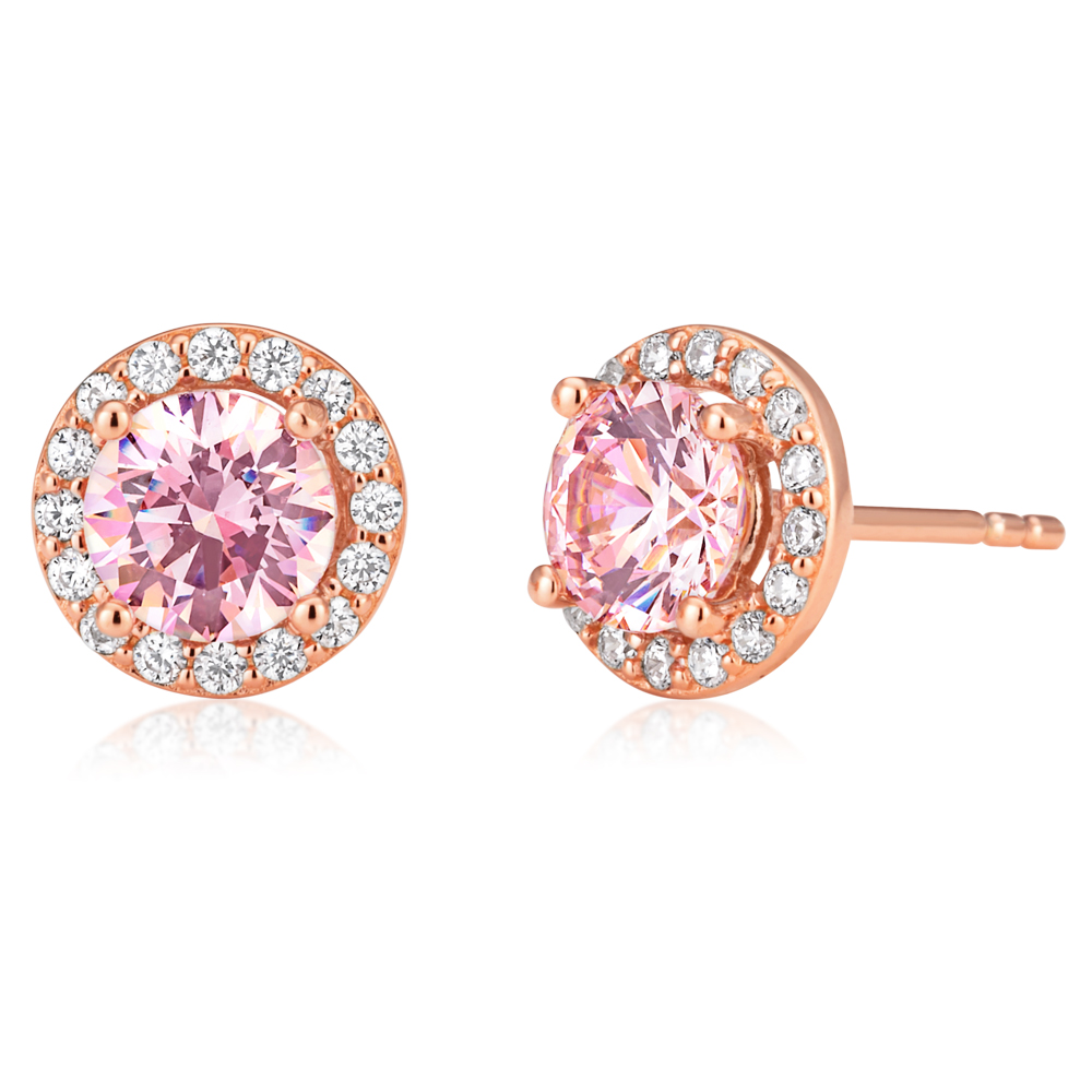 Sterling Silver and Rose Gold Plated Zirconia Stud Earrings