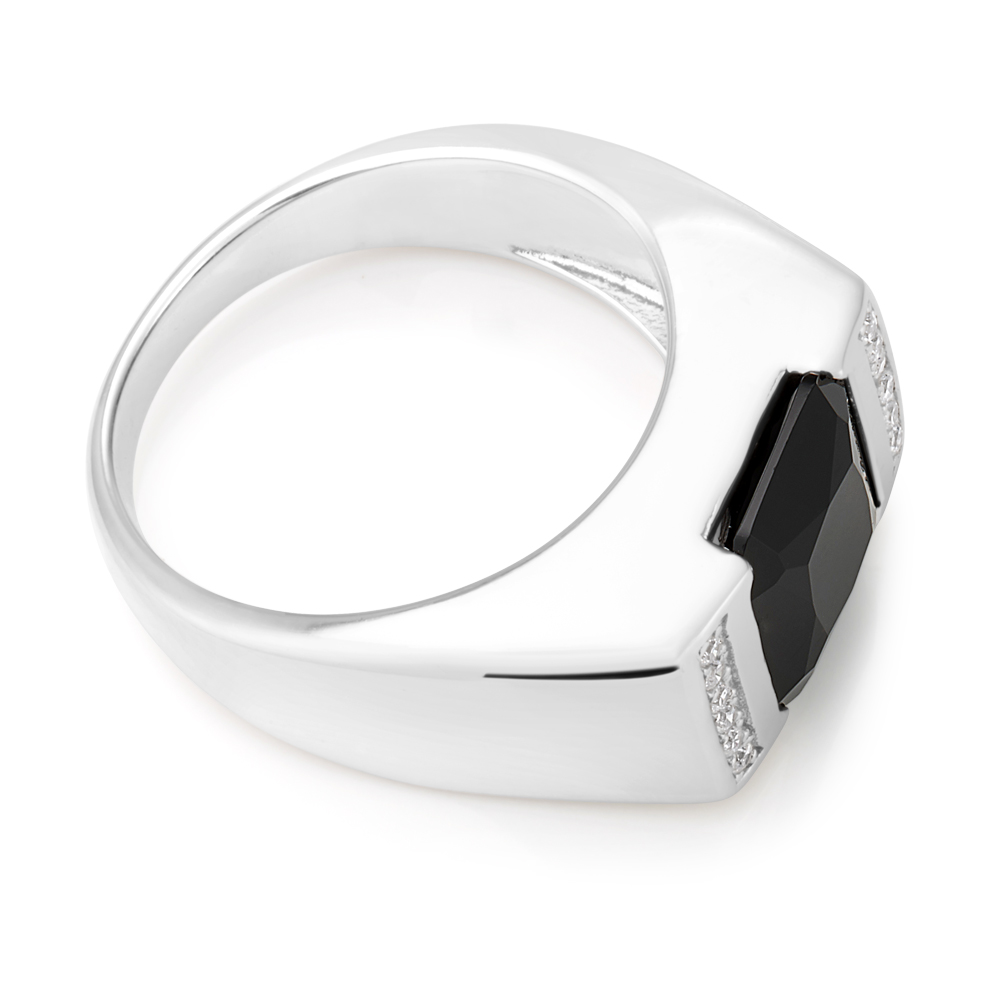 Sterling Silver Onyx and Zirconia Flat Top Gents Ring