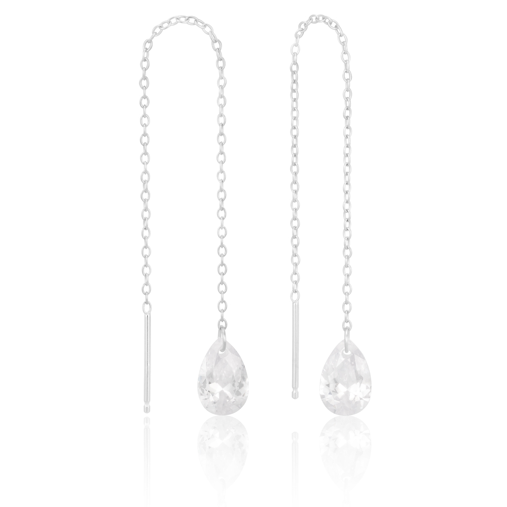 Zirconia and Sterling Silver Threader Earrings (60258746) - Silver ...