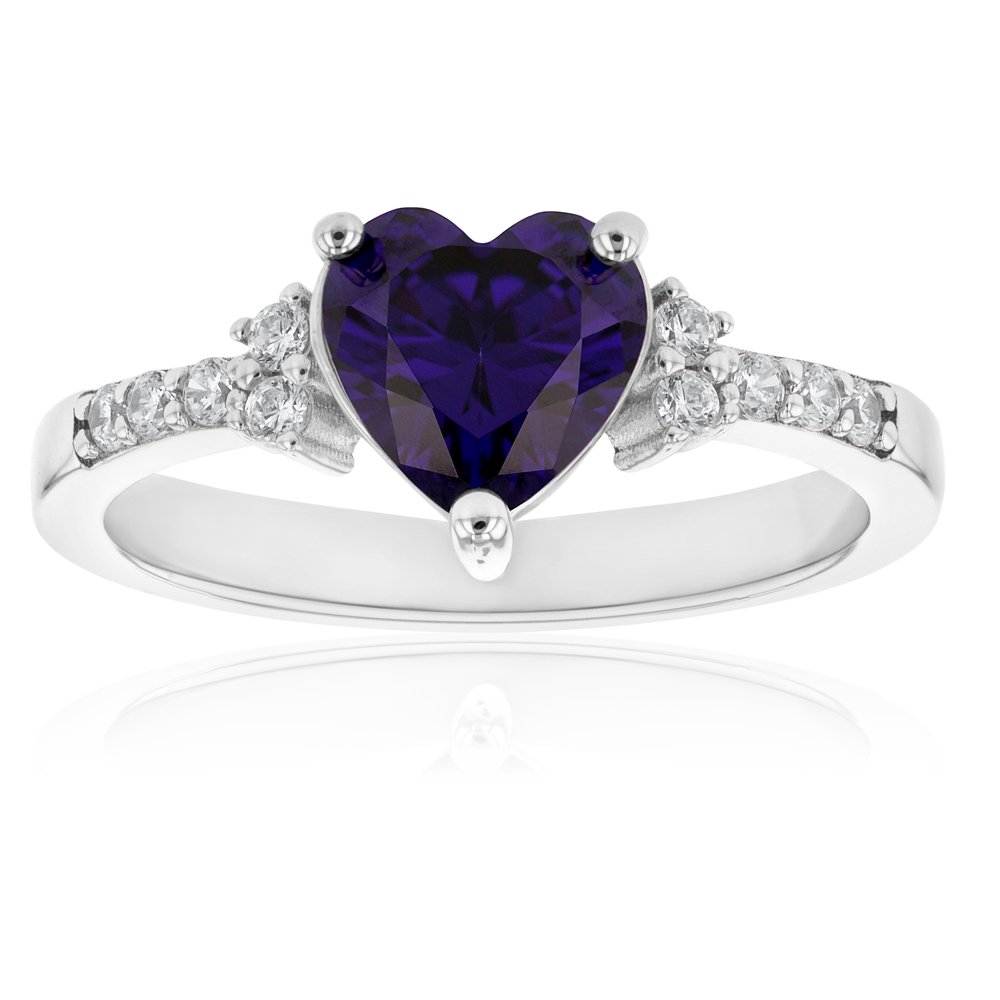 Sterling Silver Purple and White Zirconia Heart Ring (60258850 ...