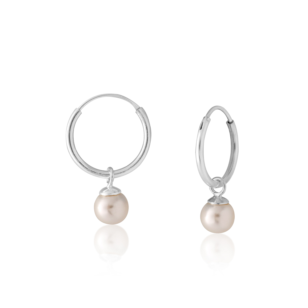 Sterling Silver Simulated Pearl Drop Hoop Earrings (60259034 ...