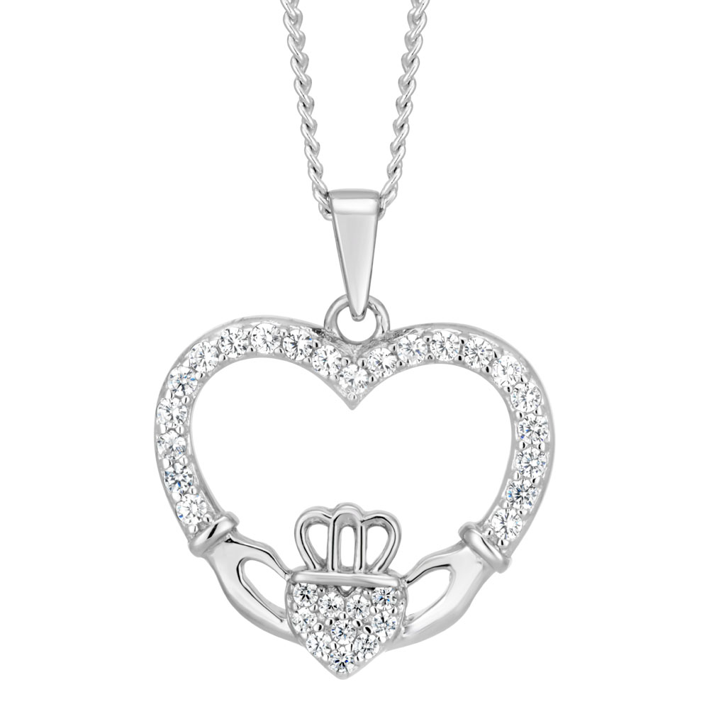 Sterling Silver Zirconia Claddagh Pendant