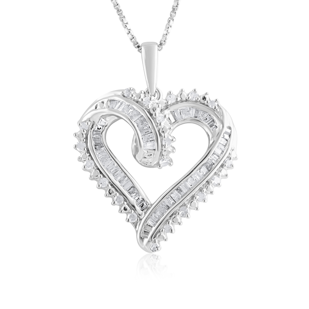 Sterling Silver 1/2 Carat Heart Diamond Pendant on 45cm Chain