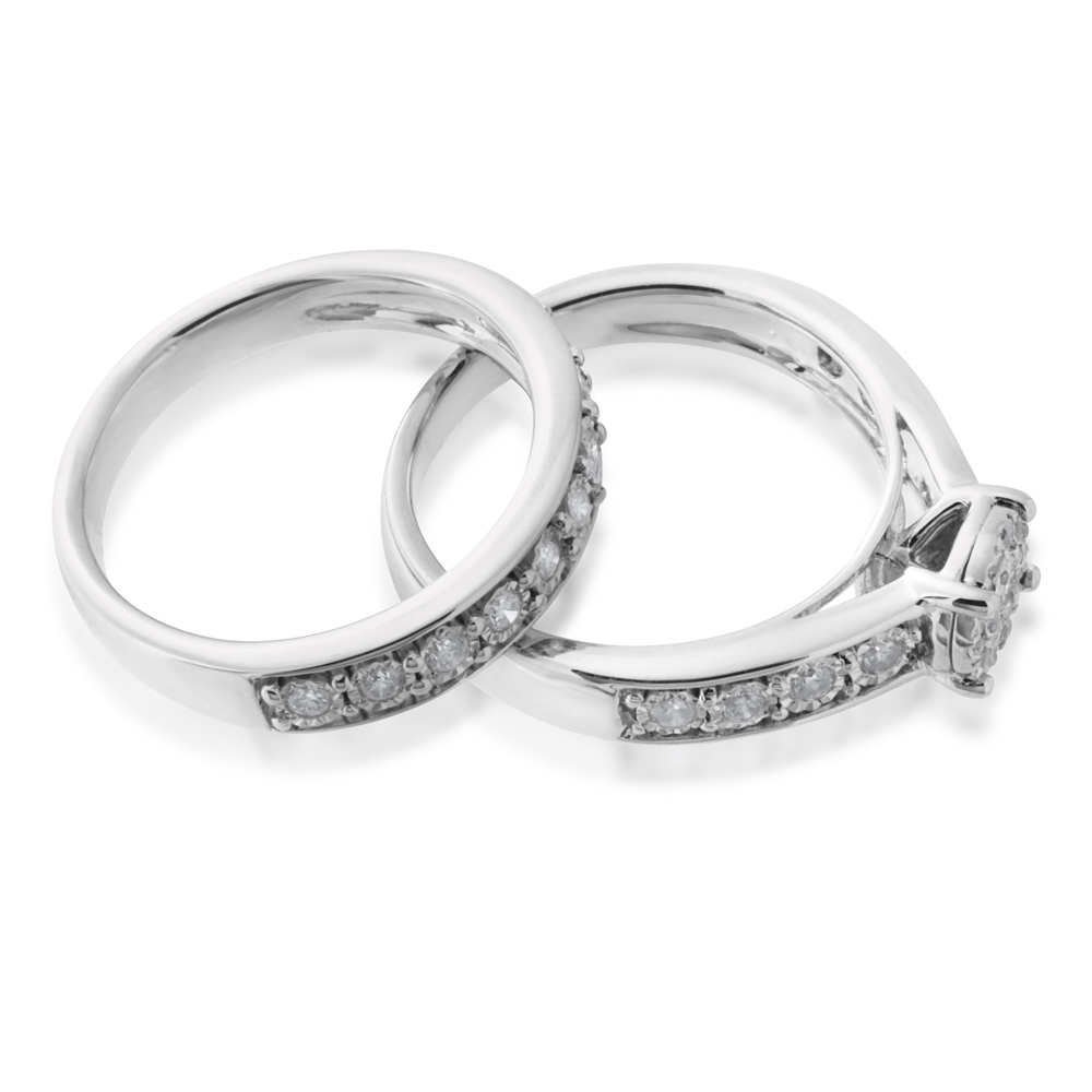 Sterling Silver 0.45 Carat Diamond  2-Ring Bridal Set