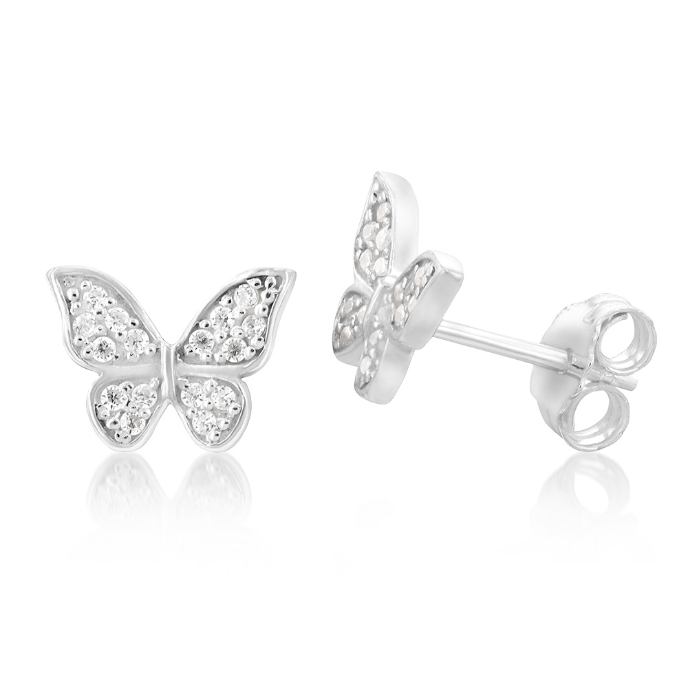 Sterling Silver Zirconia Butterfly Stud Earrings (60259441) - Jewellery ...