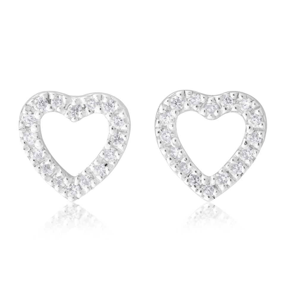 Sterling Silver Zirconia Open Heart Stud Earrings (60259449 ...