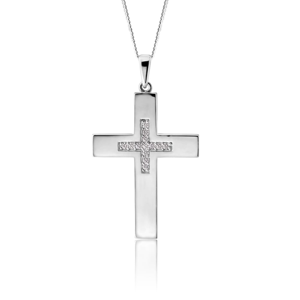 Sterling Silver Cross Pendant featuring Cubic Zirconia Cross Centre