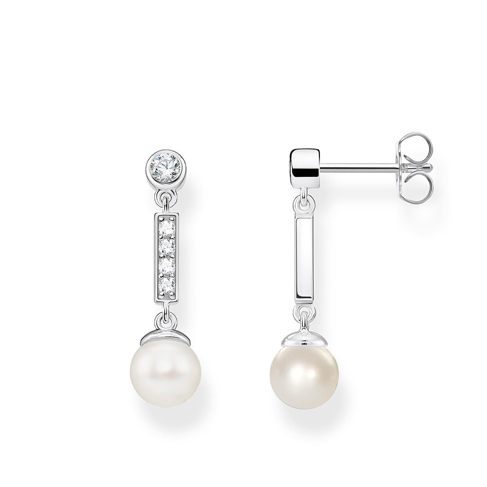 Sterling Silver Thomas Sabo Zirconia and Pearl Drop Earrings