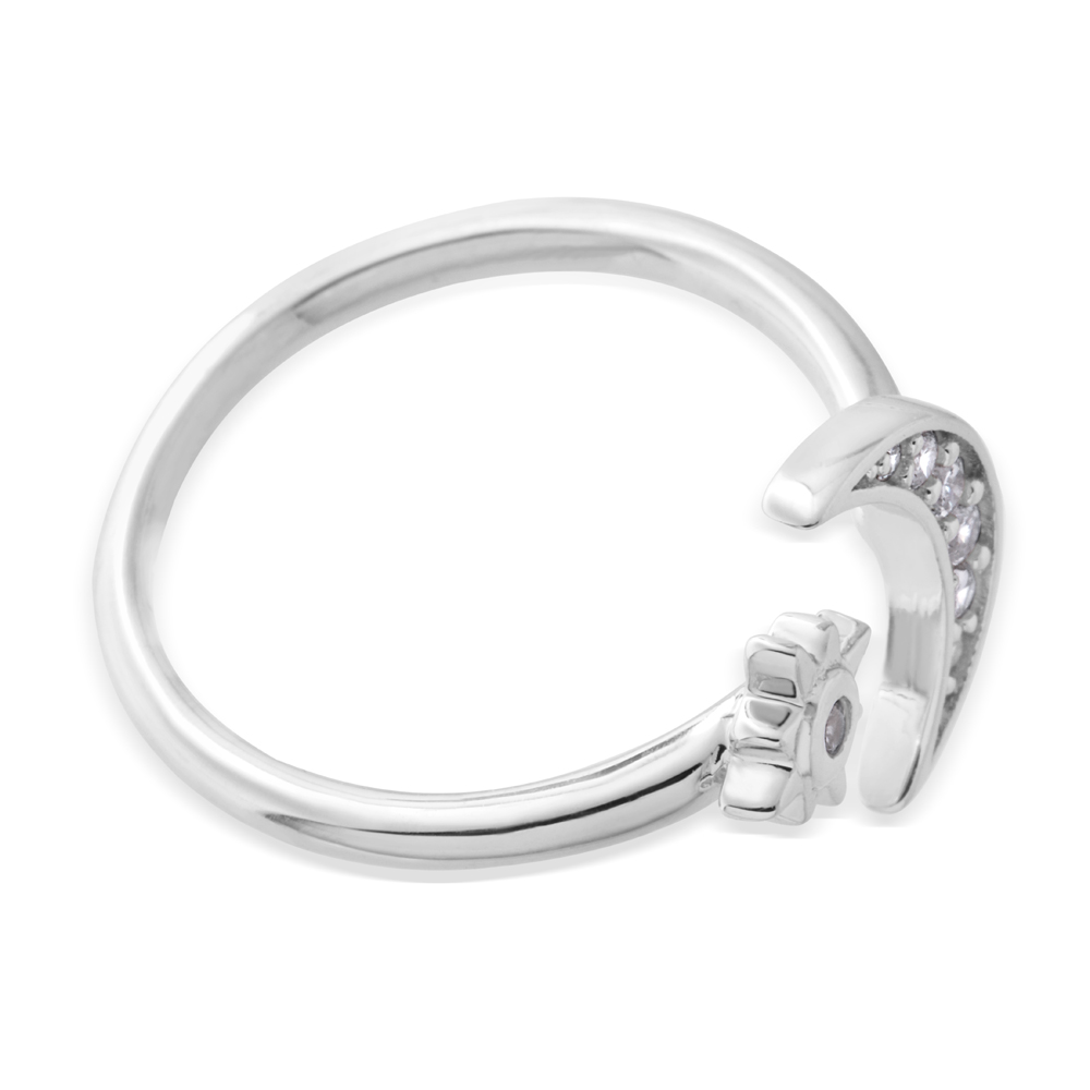 Sterling Silver Toe Ring Crescent Moon and Star
