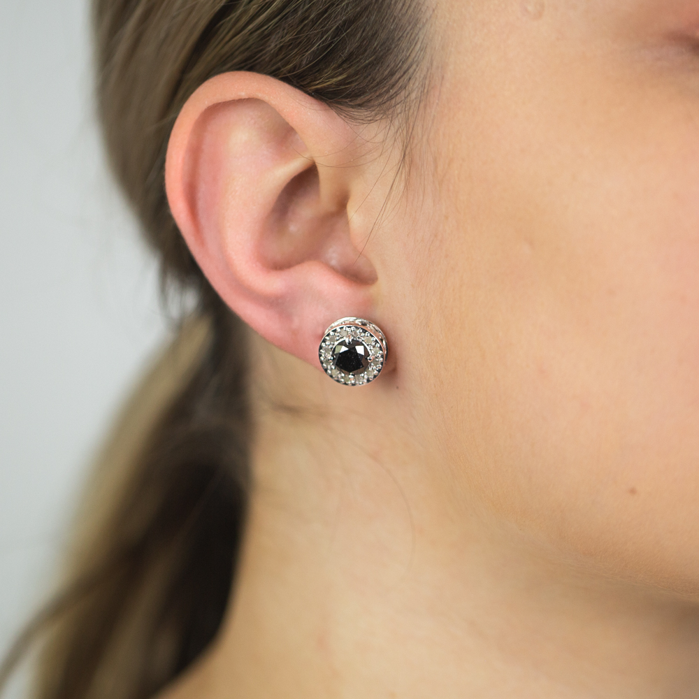 Silver 3 Carat Black Diamond Stud Earrings