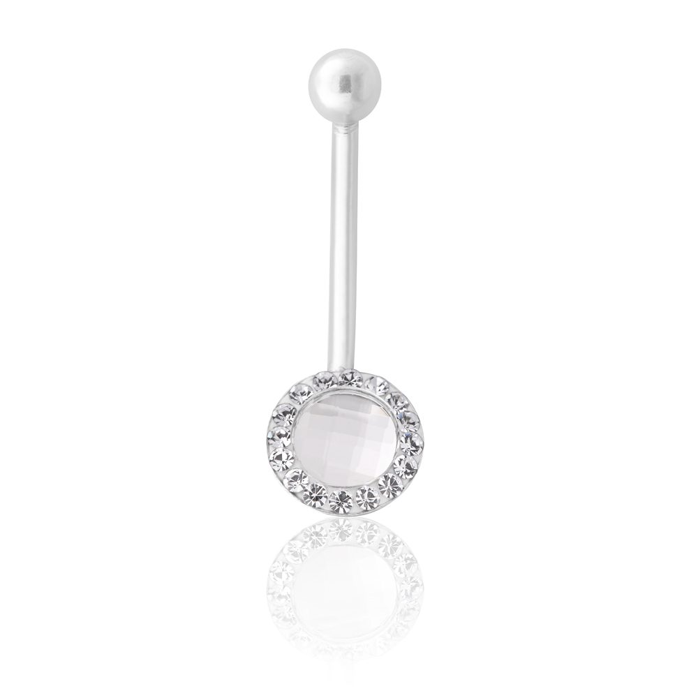 Sterling Silver Crystal Disc Belly Bar