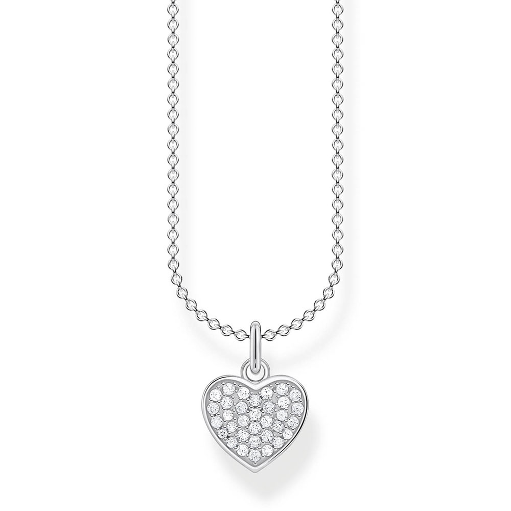 Sterling Silver Thomas Sabo Charm Club Heart Zirconia Pave Necklace 38-45cm