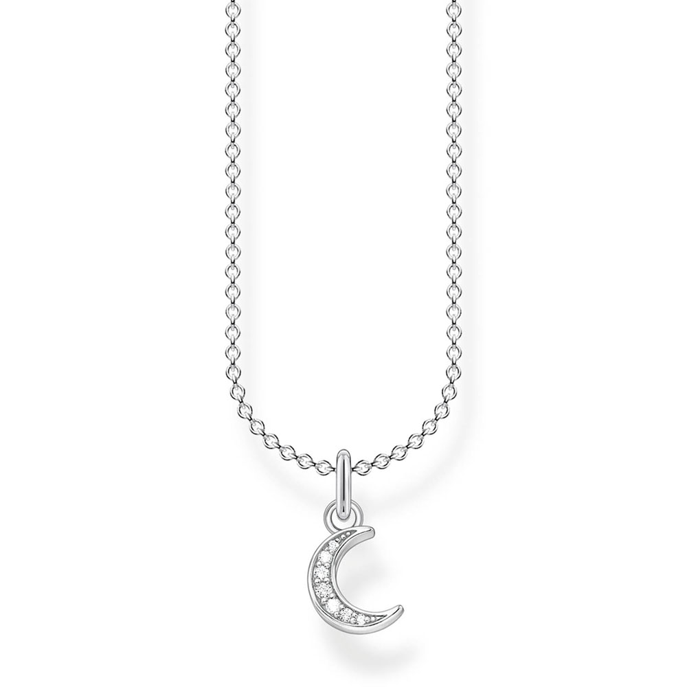 Sterling Silver Thomas Sabo Charm Club Moon Zirconia Necklace 38-45cm