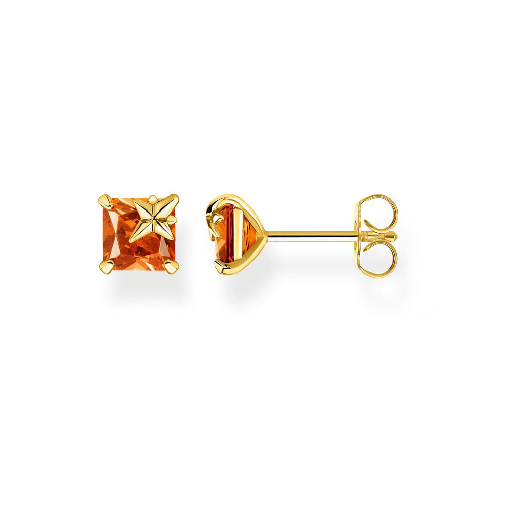 Gold Plated Sterling Silver Thomas Sabo Magic Stone Cognac Stud Earrings