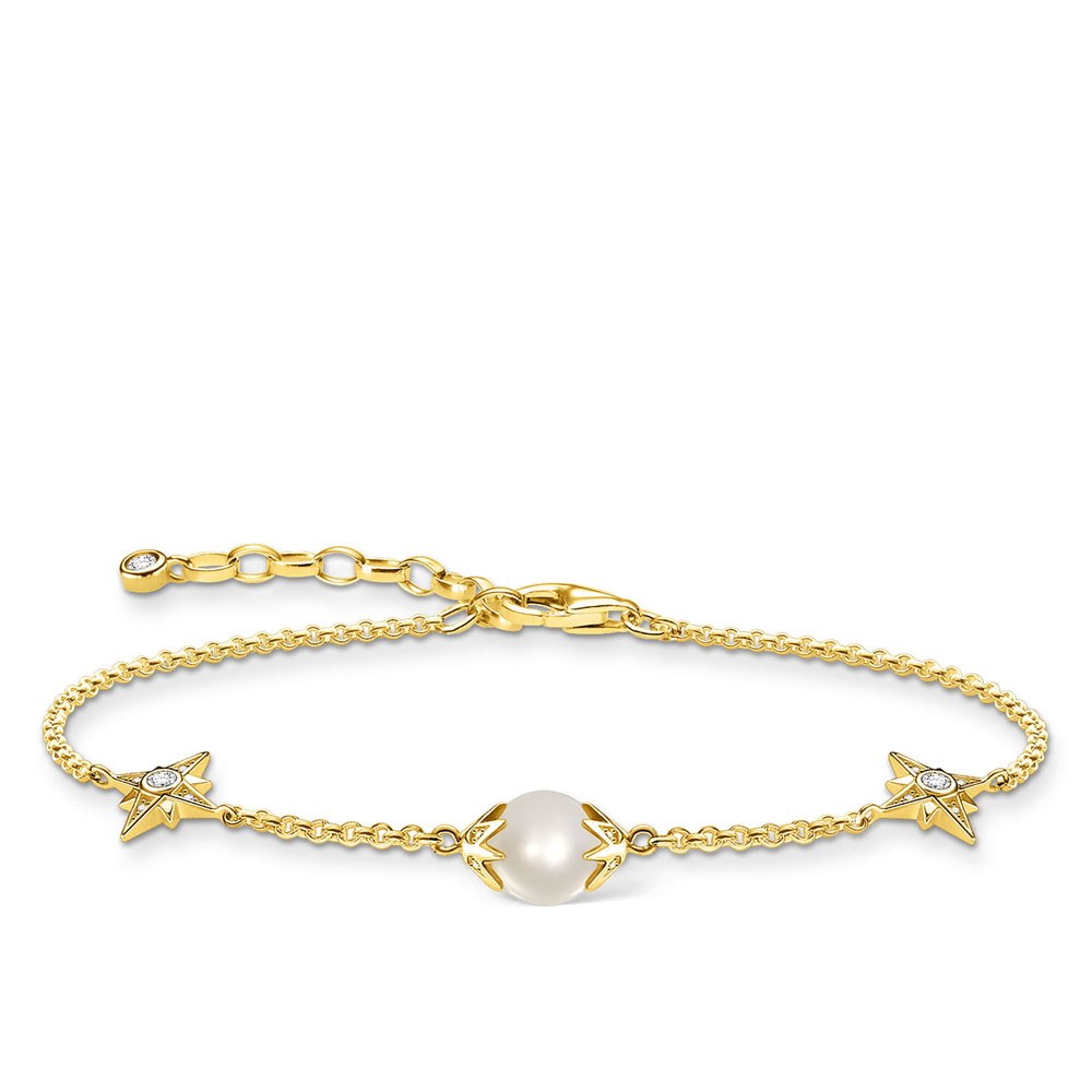 Gold Plated Sterling Silver Thomas Sabo Magoc Star Fresh Water Pearl Bracelet 16-19cm
