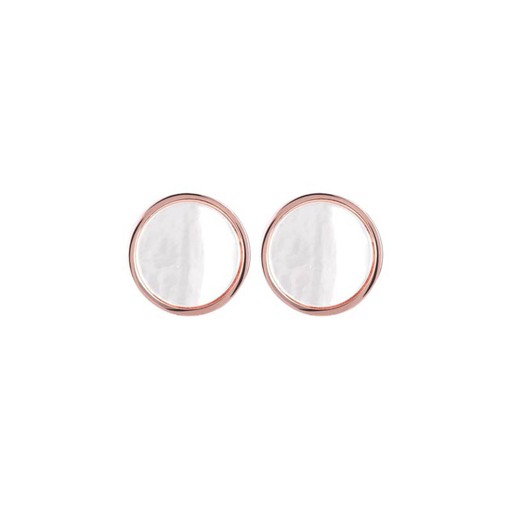 Bronzallure Rose Gold Plated Alba White Mother of Pearl 10mm Disc Stud Earrings