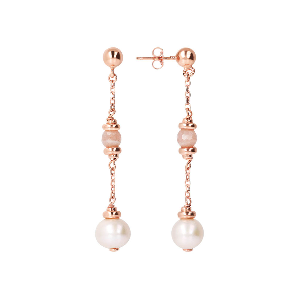 Bronzallure Rose Gold Plated Maxima Pearl & Peach Moonstone Earrings