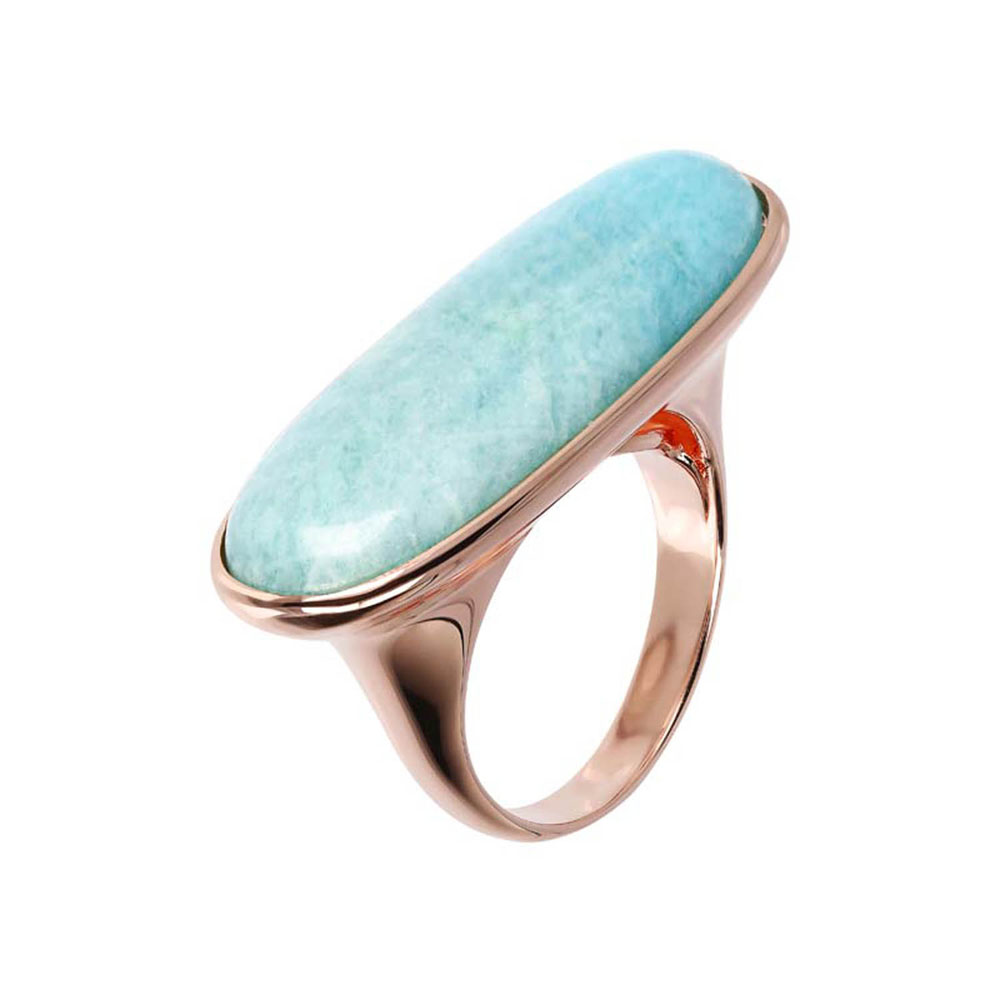 Bronzallure Rose Gold Plated Oval Amazonite Ring Adjustable (N1/2 - P)  *No Resize*