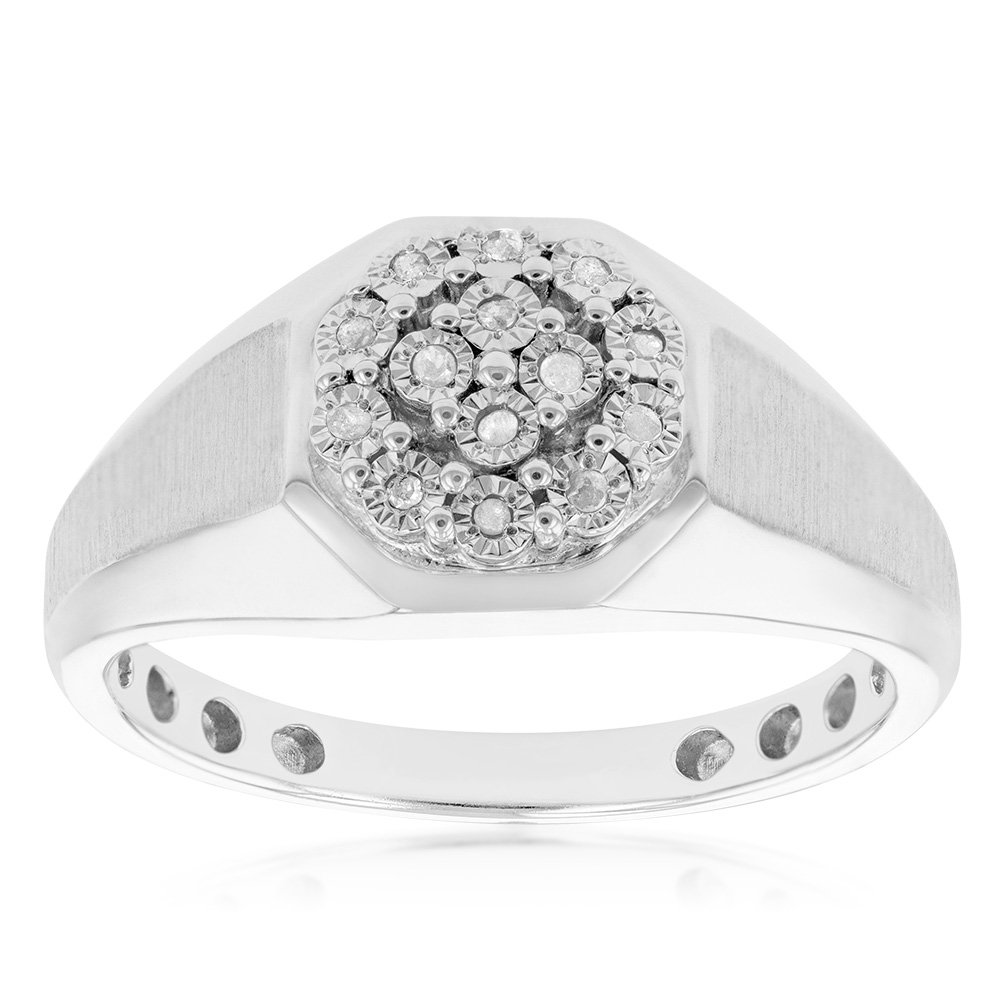 Sterling Silver Gents Ring with 14 Brilliant Cut Diamonds (60261993 ...