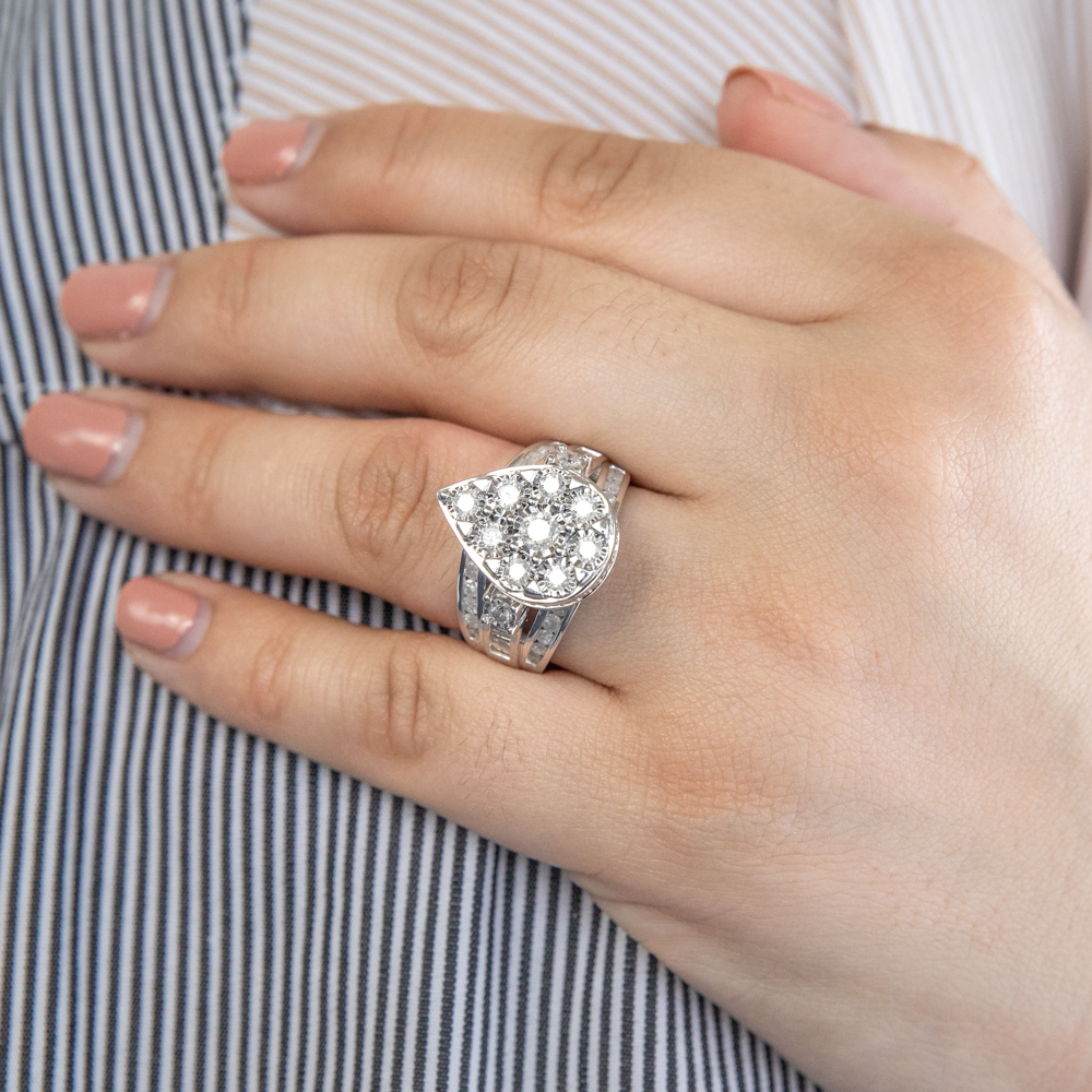 Sterling Silver 2 Carat Diamond Pear Shaped Dress Ring