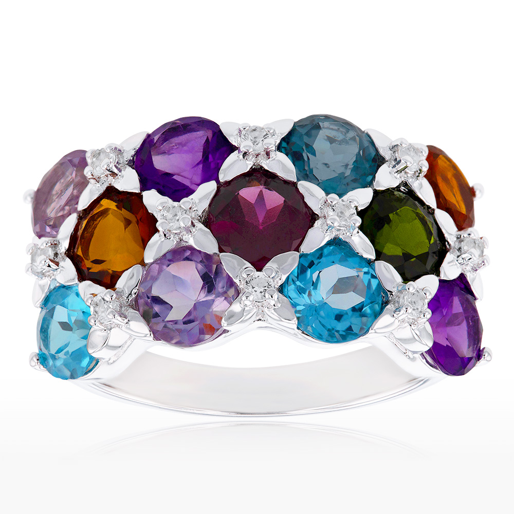 Sterling Silver Natural Gemstone Multicolour Ring
