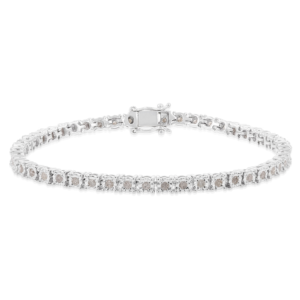 LILIE&WHITE Silver Tennis Bracelets for Women 4mm Crystal Cubic Zirconia Bracelets with Fold Over Clasp 