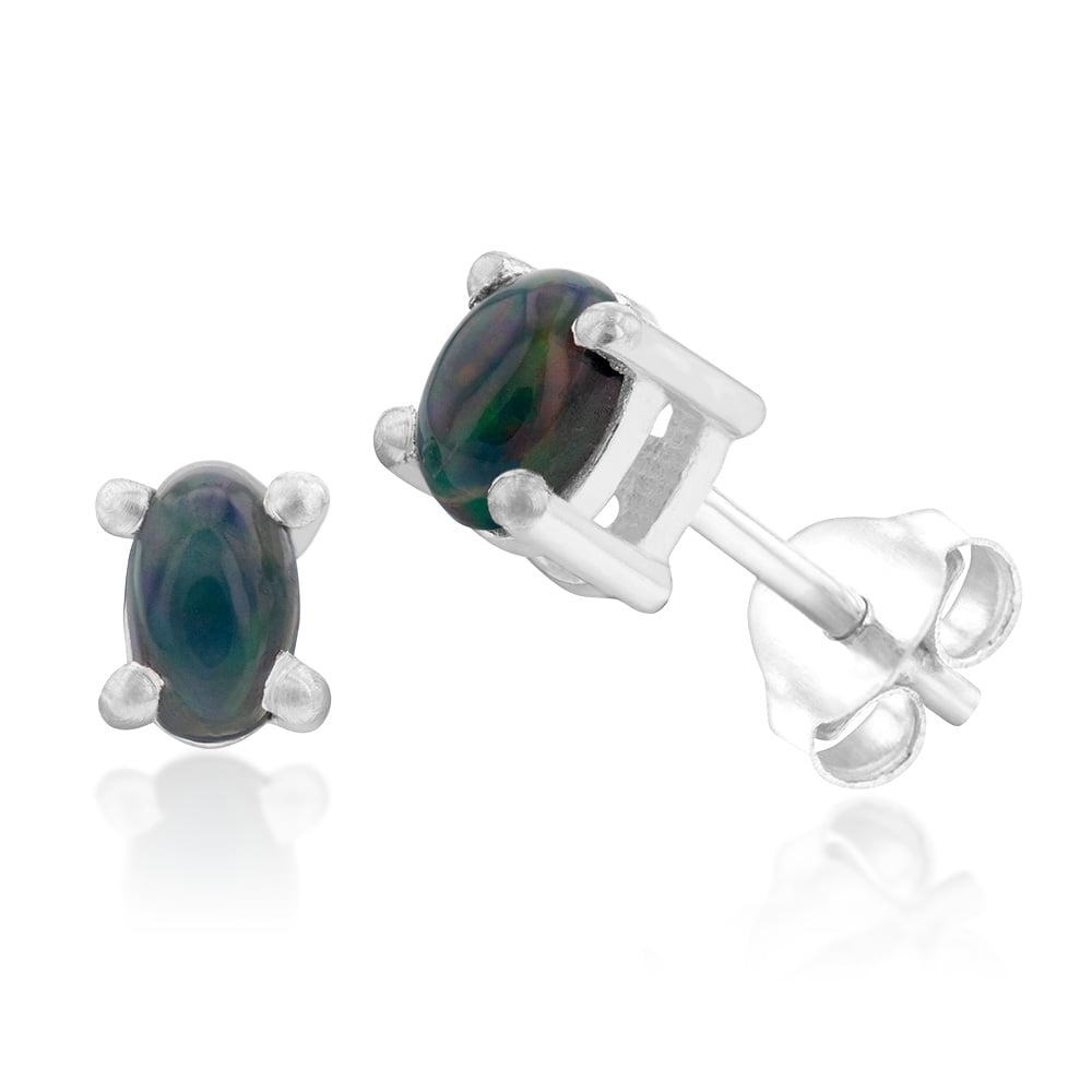 Sterling Silver 3x4mm Natural Opal Oval Studs