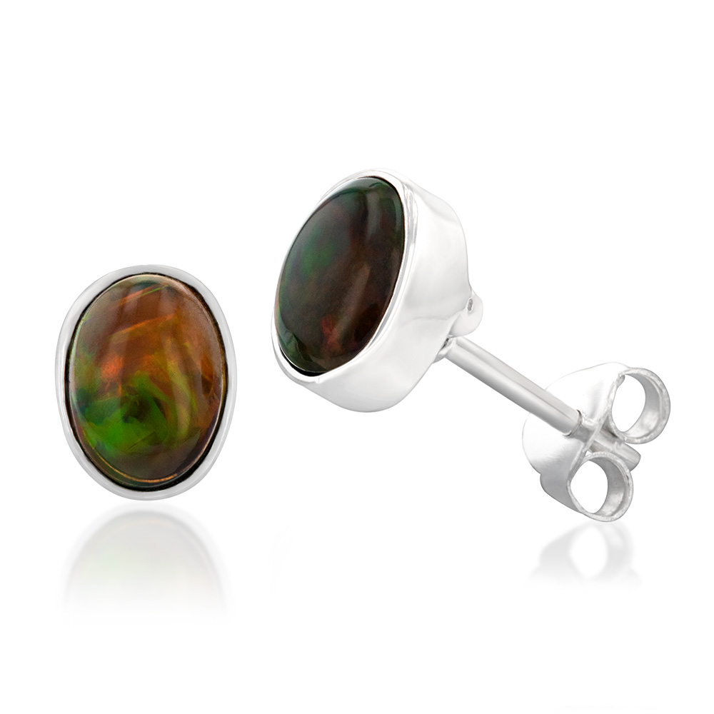Sterling Silver 5x7mm Natural Opal Oval Studs