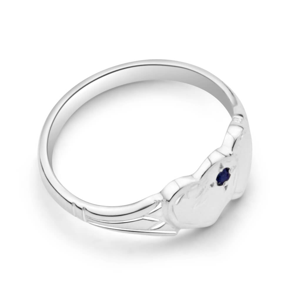 Sterling Silver Natural Sapphire 2Heart Signet Ring Size H