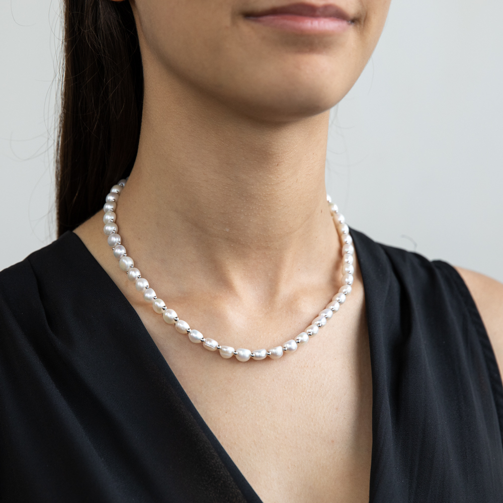 White Freshwater Flat Pearl 43cm Necklace with Sterling Silver Clasp
