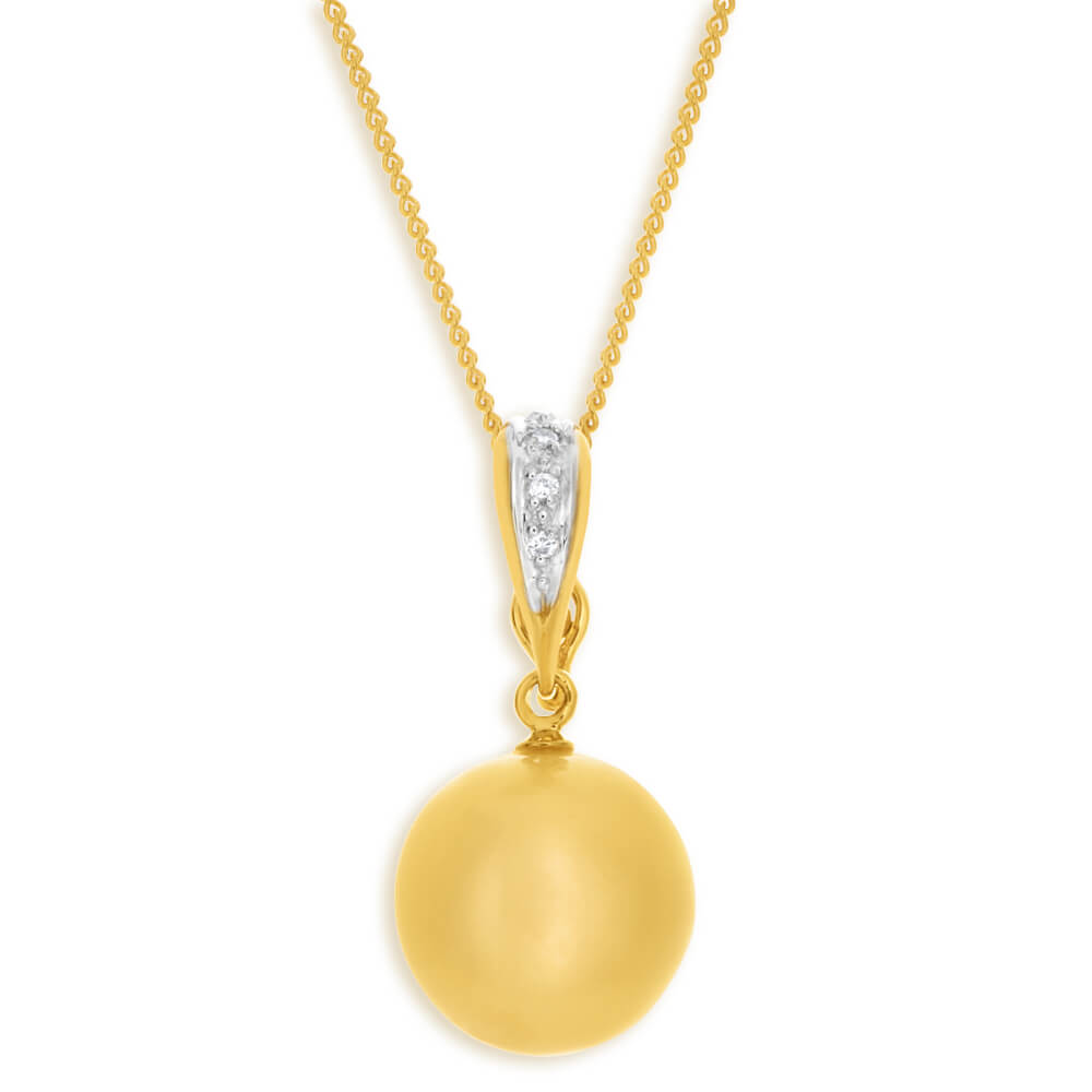 'Bella' 9ct Yellow Gold Cream Golden Pearl Pendant With 45cm Chain