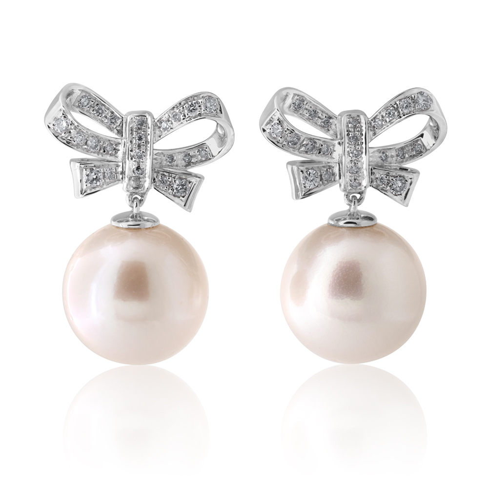 9ct White South Sea 12mm Pearl and 0.31ct Diamond Earrings